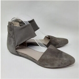 Eileen Fisher d'Orsay Allot Gray Suede Flats Pointed Toe Mesh Ankle Strap 5.5